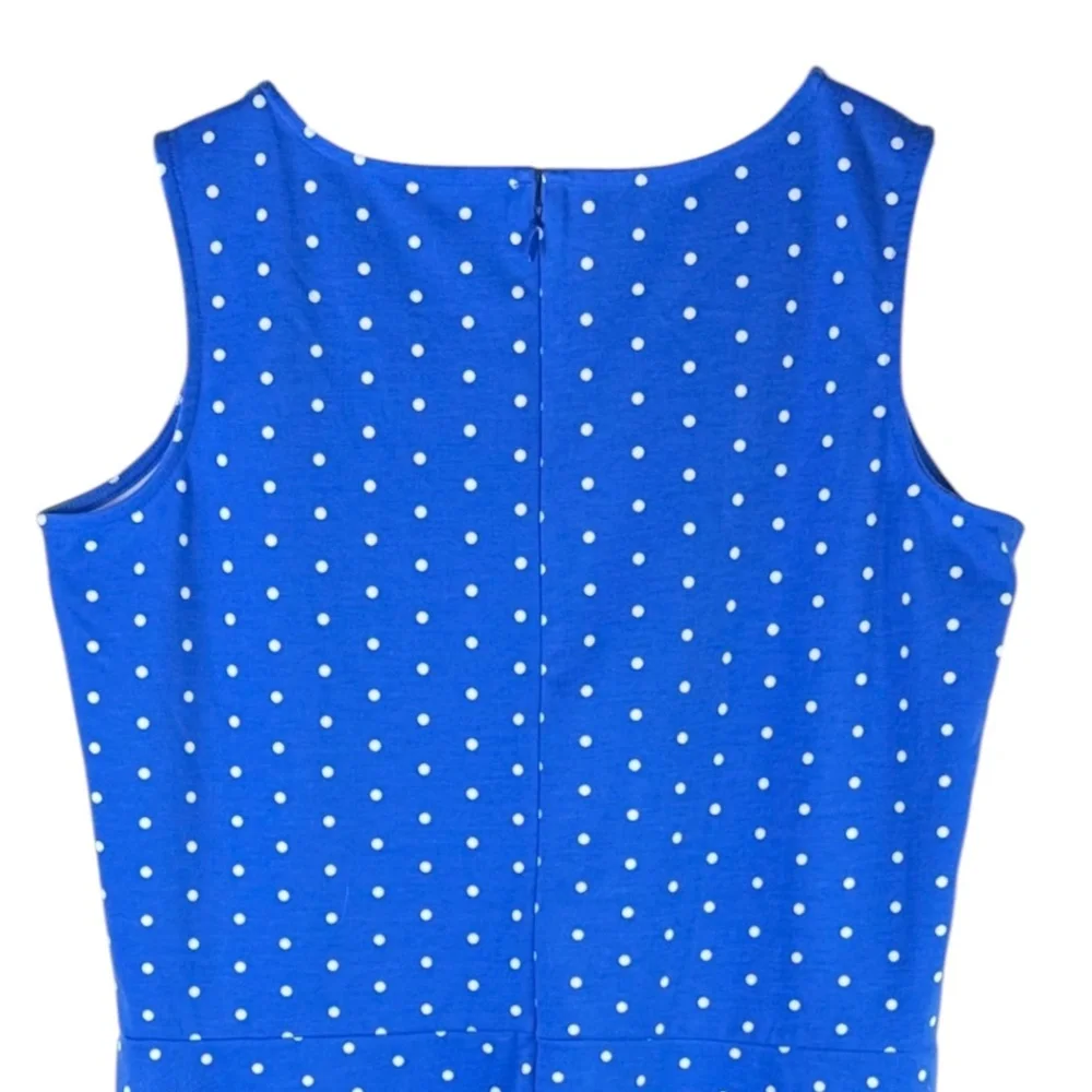 Talbots Dress Sz X 16W 18W Polka Dot Blue Slvlss Retro Rockabilly Swing Flare - Picture 2 of 4